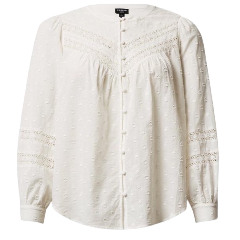 Torrid Cotton Clip Dot Lace Trim Long Sleeve Top Size 2
